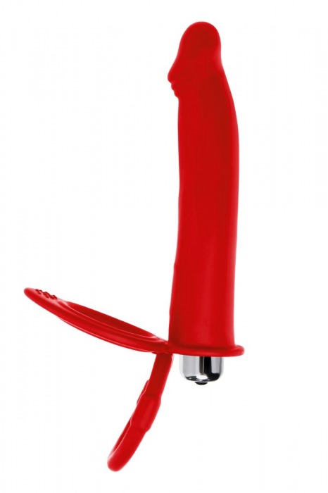 Красная насадка на пенис для двойного проникновения - 19 см. - ToyFa - купить с доставкой в Москве