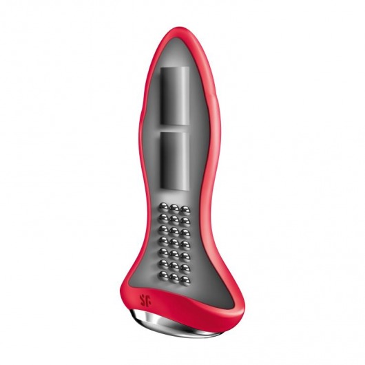 Красная анальная пробка с вибрацией и массажем бусинами Rotator Plug 1+ - 13 см. - Satisfyer