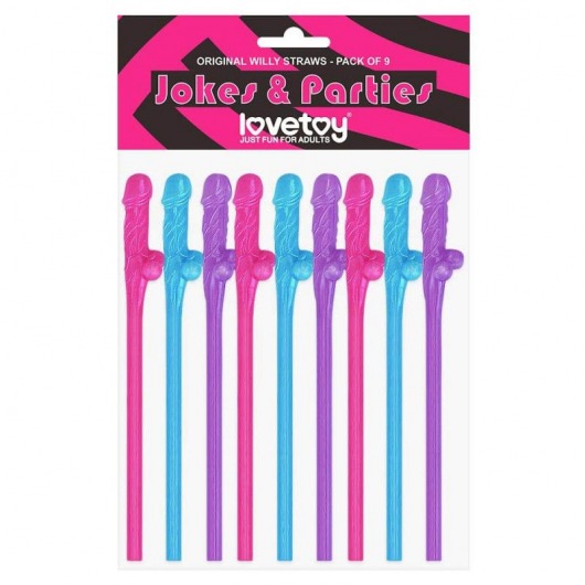 Разноцветные сувенирные коктейльные трубочки с пенисами Original Willy Straws - 9 шт. - Lovetoy - купить с доставкой в Москве