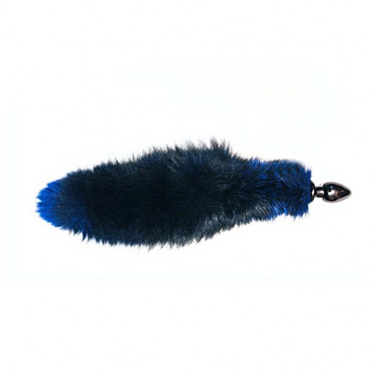 Чёрная малая анальная пробка с синим лисьим хвостом - Wild Lust