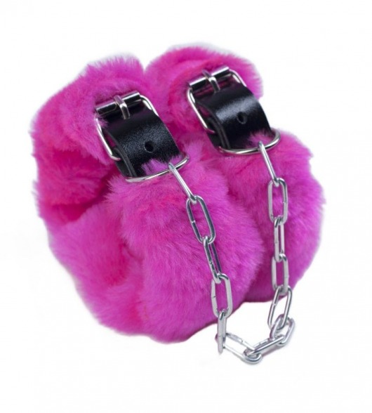 Кожаные наручники со съемной розовой опушкой - Лунный свет - купить с доставкой в Москве