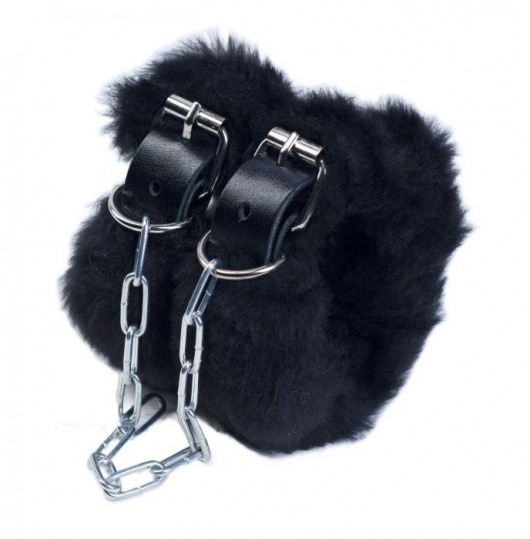 Кожаные наручники со съемной черной опушкой - Лунный свет - купить с доставкой в Москве
