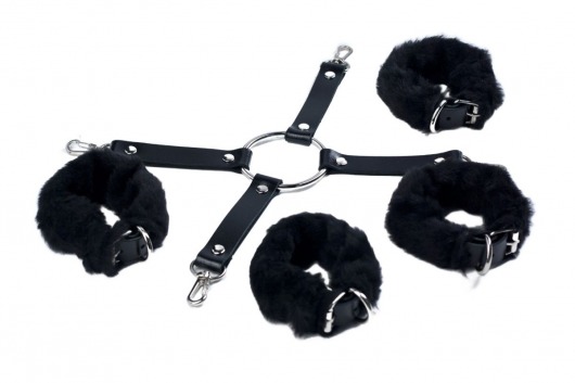 Черный набор для фиксации со съемными меховыми опушками - Лунный свет - купить с доставкой в Москве