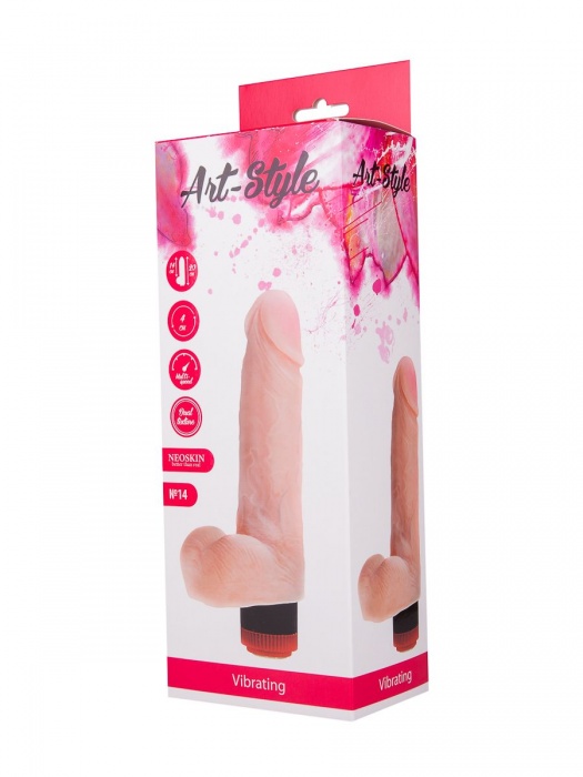 Упругий вибратор с большой мошонкой ART-Style №14 - 18 см. - Art-Style