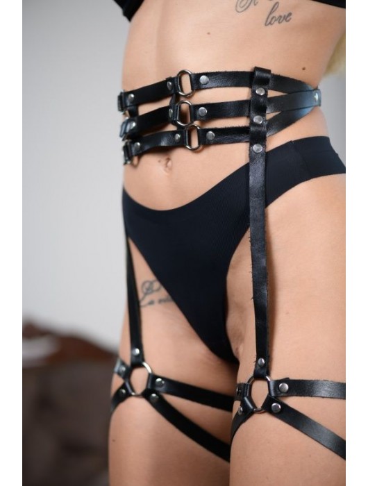 Кожаные гартеры на поясе Esteria - БДСМ Арсенал - купить с доставкой в Москве