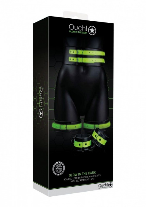 Набор для бондажа Thigh Cuffs with Belt and Handcuffs - размер S-M - Shots Media BV - купить с доставкой в Москве