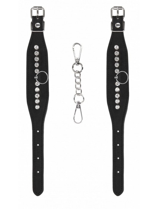 Черные наручники Diamond Studded Wrist Cuffs - Shots Media BV - купить с доставкой в Москве