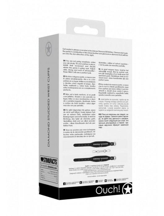 Черные наручники Diamond Studded Wrist Cuffs - Shots Media BV - купить с доставкой в Москве