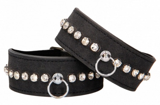 Черные наручники Diamond Studded Wrist Cuffs - Shots Media BV - купить с доставкой в Москве