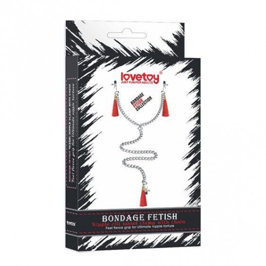 Зажимы на соски и клитор с игривыми красными кисточками Nipple Clit Tassel Clamp With Chain - Lovetoy - купить с доставкой в Москве