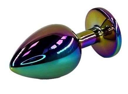 Анальная пробка цвета неохром с радужным кристаллом - 10 см. - Kanikule