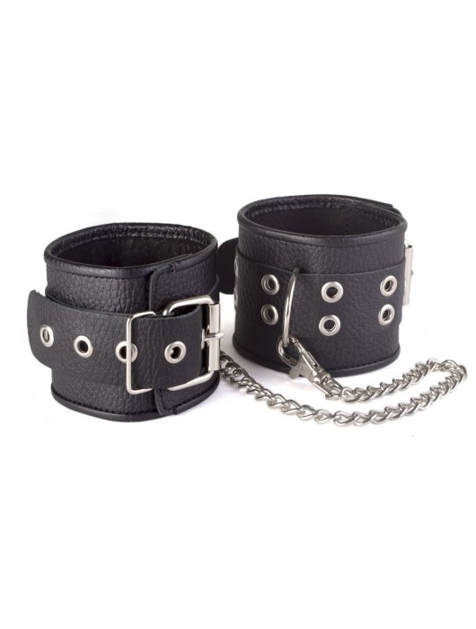 Кожаные черные оковы с широким ремешком, соединенные цепочкой - Sitabella - купить с доставкой в Москве