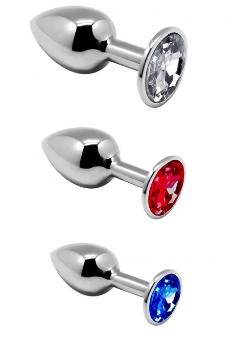Набор из 3 серебристых анальных втулок со стразами Metal Plug Kit - Adrien Lastic - купить с доставкой в Москве