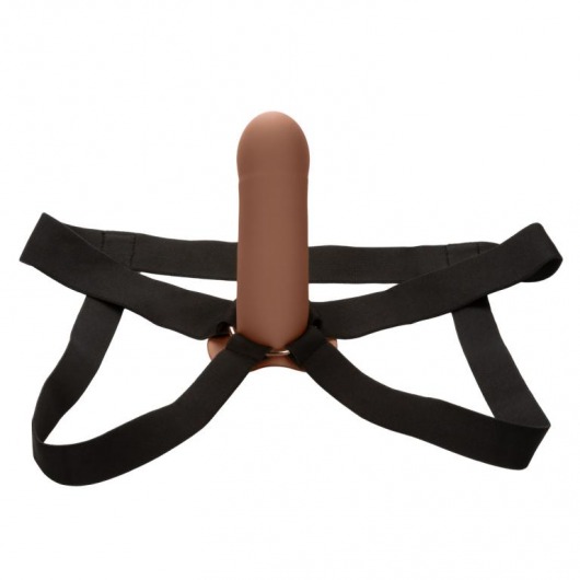 Коричневый фаллопротез из силикона Extension with Harness - 15,75 см. - California Exotic Novelties - купить с доставкой в Москве