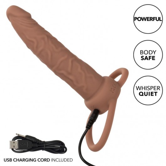 Коричневая перезаряжаемая вибронасадка для двойного проникновения Rechargeable Dual Penetrator - California Exotic Novelties - купить с доставкой в Москве