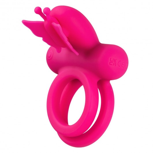 Розовое эрекционное виброкольцо Silicone Rechargeable Dual Butterfly Ring - California Exotic Novelties - в Москве купить с доставкой