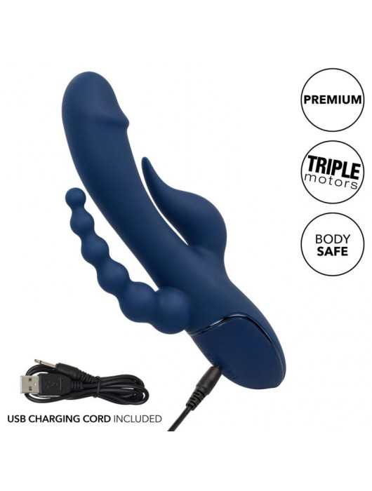 Синий тройной вибромассажер Triple Orgasm - California Exotic Novelties