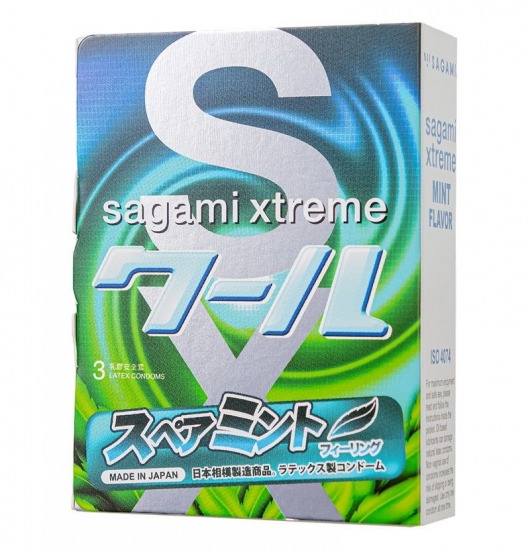 Презервативы Sagami Xtreme Mint с ароматом мяты - 3 шт. - Sagami - купить с доставкой в Москве