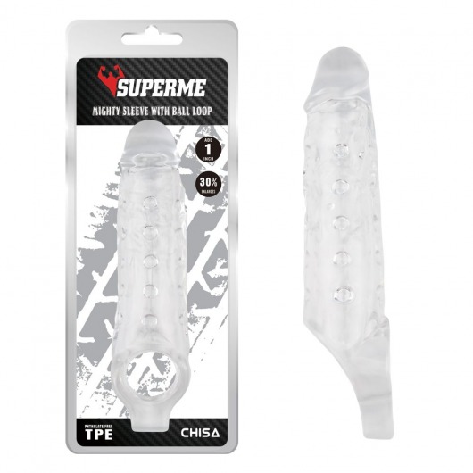 Прозрачная насадка на пенис с подхватом Mighty Sleeve With Ball Loop - 22 см. - Chisa - в Москве купить с доставкой
