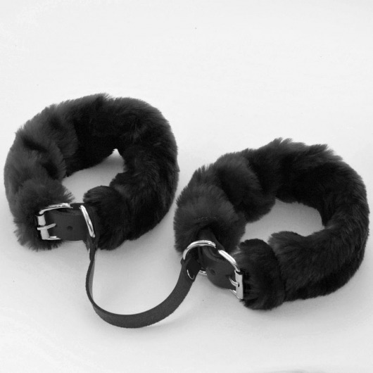 Черные кожаные оковы со съемной опушкой - Sitabella - купить с доставкой в Москве