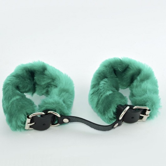 Черные кожаные наручники со съемной зеленой опушкой - Sitabella - купить с доставкой в Москве