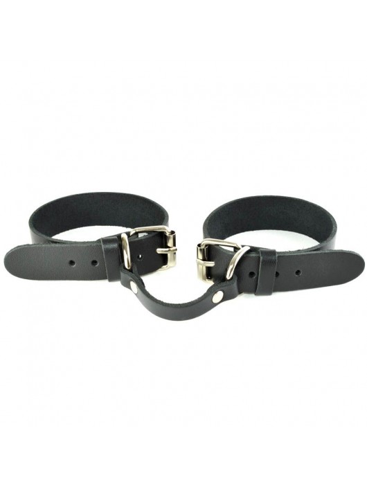 Черные кожаные наручники со съемной красной опушкой - Sitabella - купить с доставкой в Москве