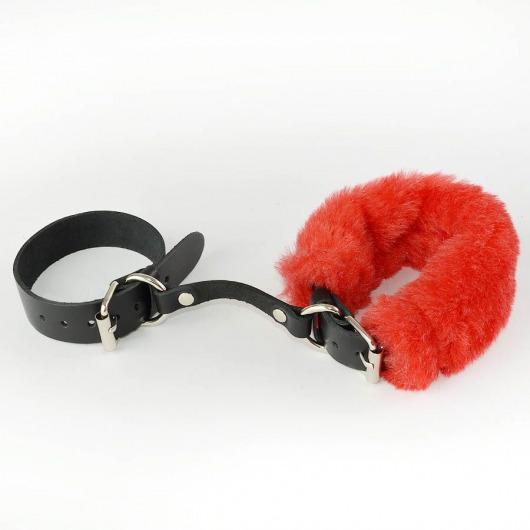Черные кожаные наручники со съемной красной опушкой - Sitabella - купить с доставкой в Москве
