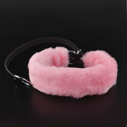 Розовый меховой ошейник с кожаным поводком - Sitabella - купить с доставкой в Москве