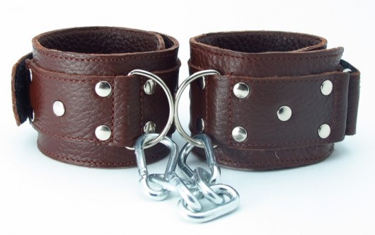 Коричневые кожаные наручники - БДСМ Арсенал - купить с доставкой в Москве