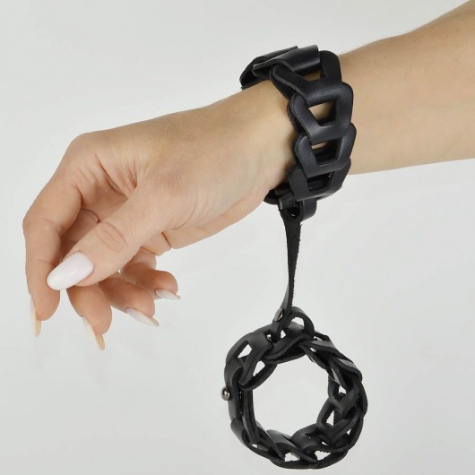 Черные кожаные наручники  Клеопатра - Sitabella - купить с доставкой в Москве