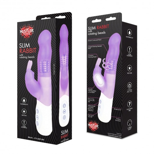 Фиолетовый вибратор hi-tech с кроликом - 21 см. - Hustler