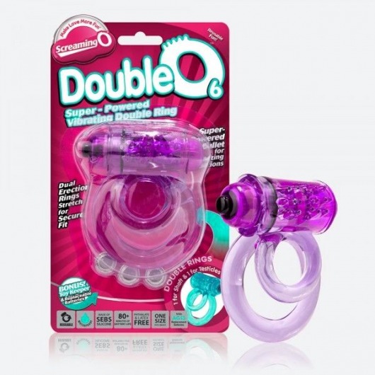 Фиолетовое двойное виброкольцо со стимулятором клитора Doubleo 6 - Screaming O - в Москве купить с доставкой