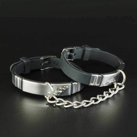 Черные силиконовые наручники с серебристой цепочкой - Sitabella - купить с доставкой в Москве