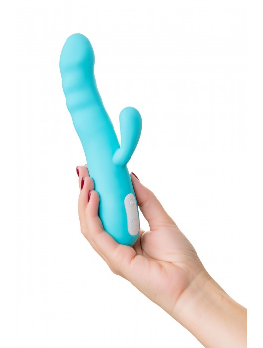 Голубой вибратор-ротатор с клиторальной стимуляцией Merry-Swi - 20,7 см. - JOS