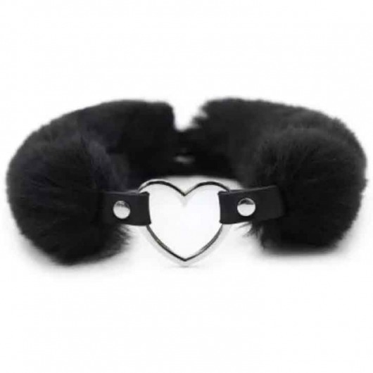 Черный меховой ошейник с металлическим сердечком - Notabu - купить с доставкой в Москве