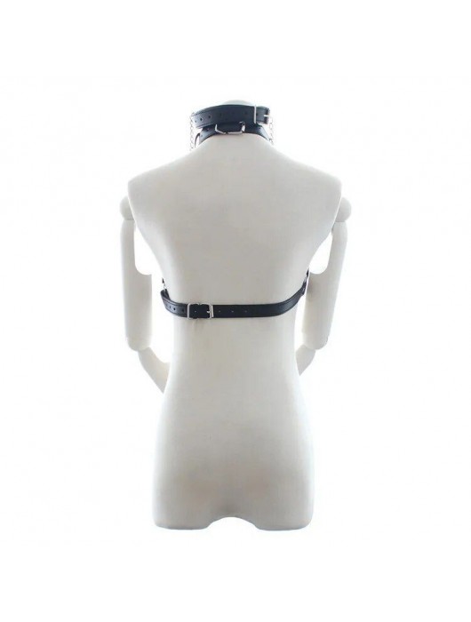 Черная портупея на грудь с кляпом и зажимами для сосков - Notabu - купить с доставкой в Москве