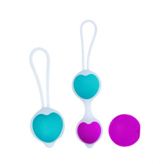 Набор из фиолетово-голубых вагинальных шариков с сердечками - Baile