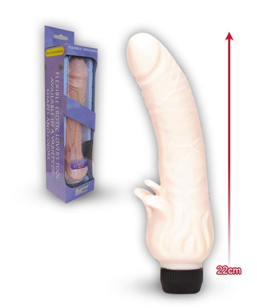 Телесный вибратор с клиторальным лепестком JELLY CLITTERIFIC VIBRATOR - 22 см. - Distra