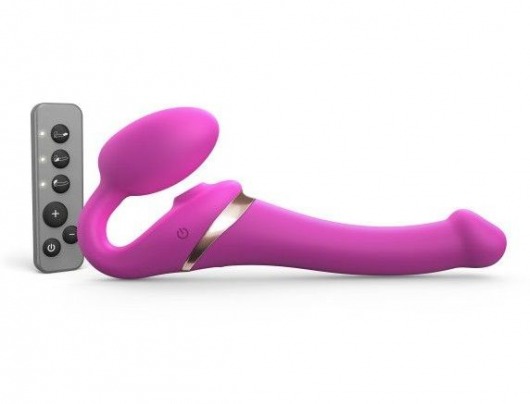 Ярко-розовый безремневой страпон Multi Orgasm Size S с клиторальной стимуляцией - Strap-on-me - купить с доставкой в Москве