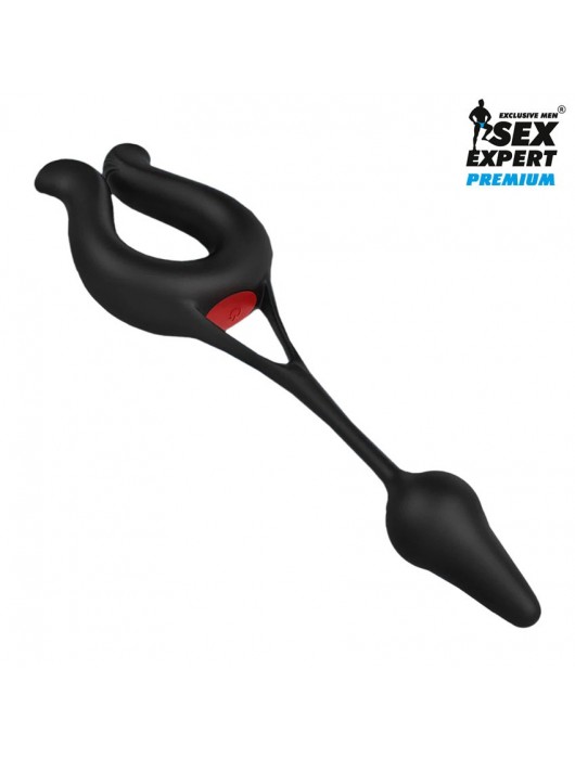 Черная вибронасадка Sex Expert с анальной втулкой - Sex Expert - в Москве купить с доставкой