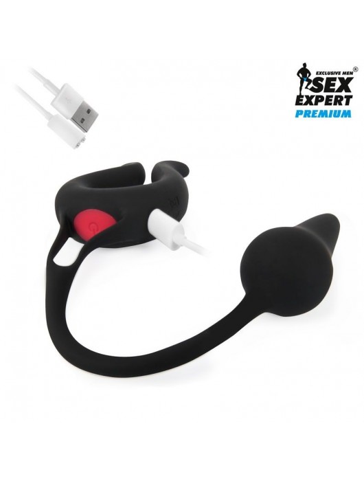 Черная вибронасадка Sex Expert с анальной втулкой - Sex Expert - в Москве купить с доставкой
