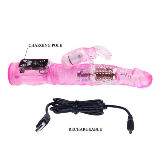 Розовый вибратор-ротатор Jelly vibrator with pearls - 21,5 см. - Baile