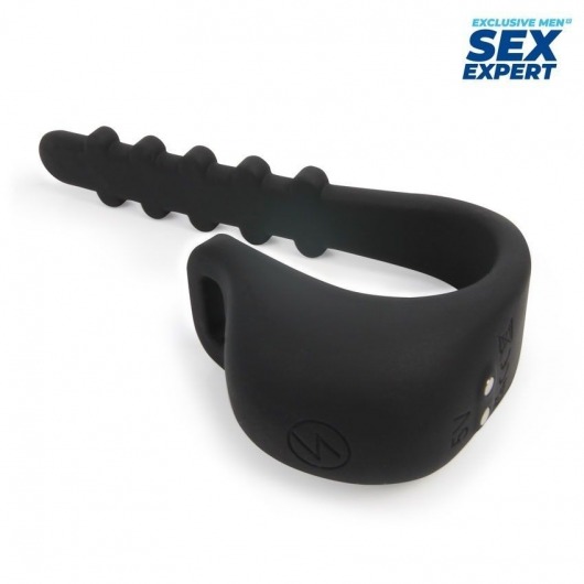 Черное эрекционное кольцо с электростимуляцией Sex Expert - Sex Expert - купить с доставкой в Москве