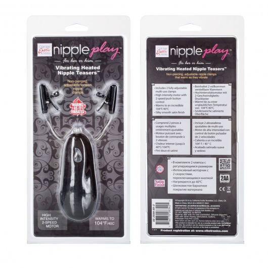 Черные зажимы на соски с нагревательным эффектом с вибрацией Heated Nipple Teasers - California Exotic Novelties