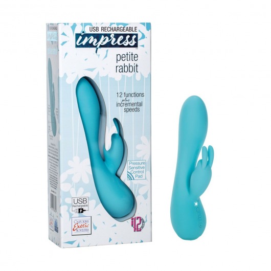 Перезаряжаемый бирюзовый вибромассажер Petite Rabbit - 21 см. - California Exotic Novelties