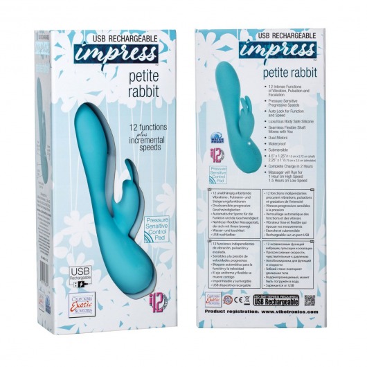 Перезаряжаемый бирюзовый вибромассажер Petite Rabbit - 21 см. - California Exotic Novelties
