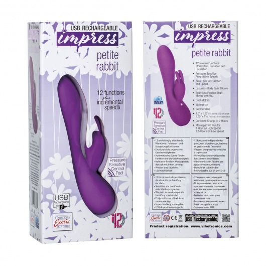 Перезаряжаемый фиолетовый вибромассажер Petite Rabbit - 21 см. - California Exotic Novelties