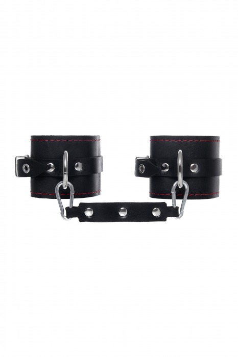 Черные кожаные однослойные оковы с контрастной строчкой - Pecado - купить с доставкой в Москве