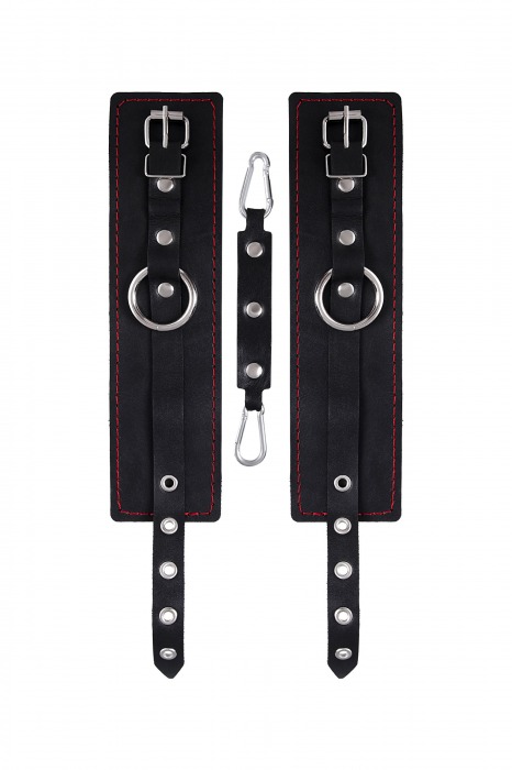 Черные кожаные однослойные оковы с контрастной строчкой - Pecado - купить с доставкой в Москве