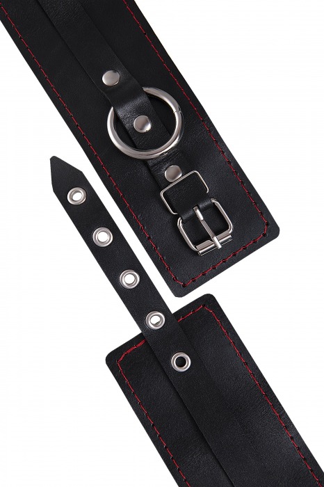 Черные кожаные однослойные оковы с контрастной строчкой - Pecado - купить с доставкой в Москве